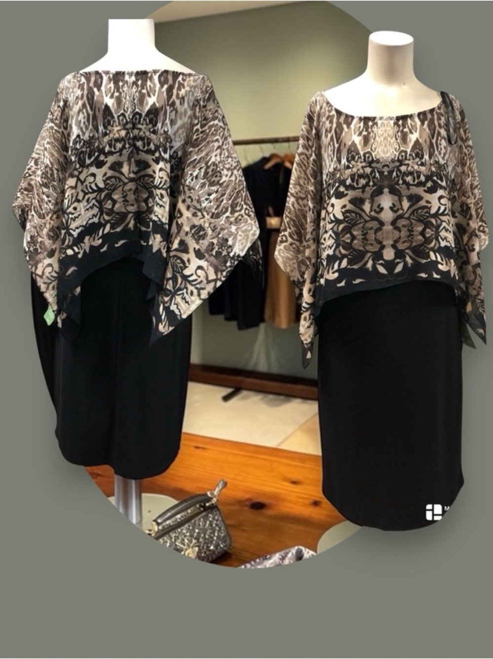 SLNY,Woman, Dress,Size 12,3/4 sleeve blouse black beige geometric pattern.!